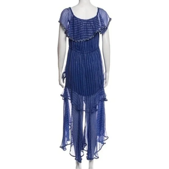 Misa Los Angeles Dress Blue Gold Medium Ambrosia Ruffle Hem Boho Festival NEW - Picture 14 of 16